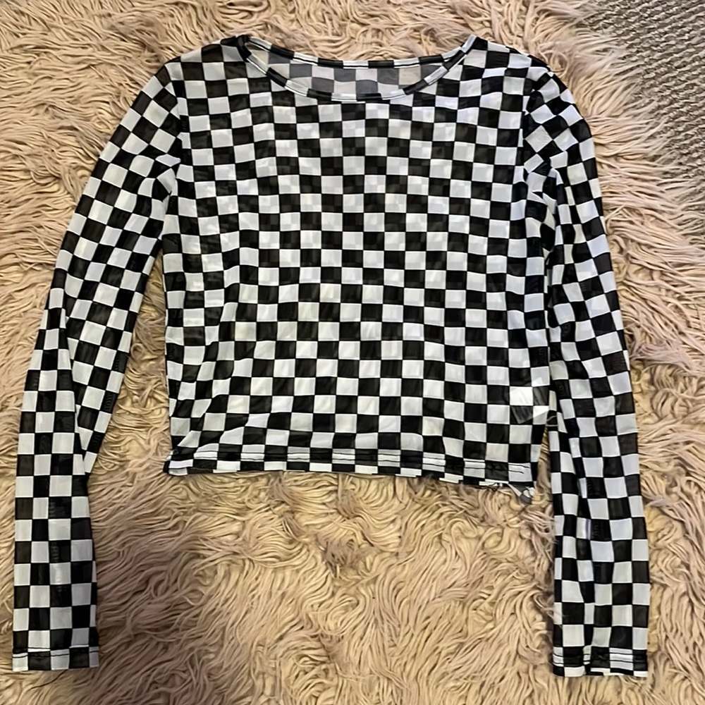 Mesh Checkered-board Crop Top